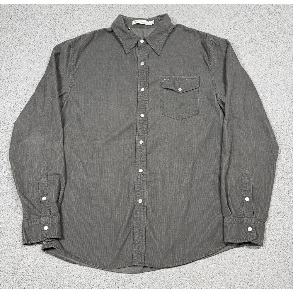 Criquet Shirt Mens Large Gray Corduroy Long Sleeve Button Up Casual Fall‎ Winter